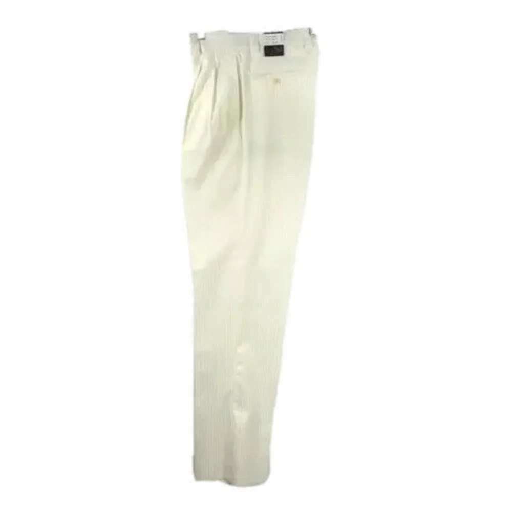 E.J. Samuel Men's White Looks Cream Suit 3 Piece Pleated Pant Pinstripe Size 38L